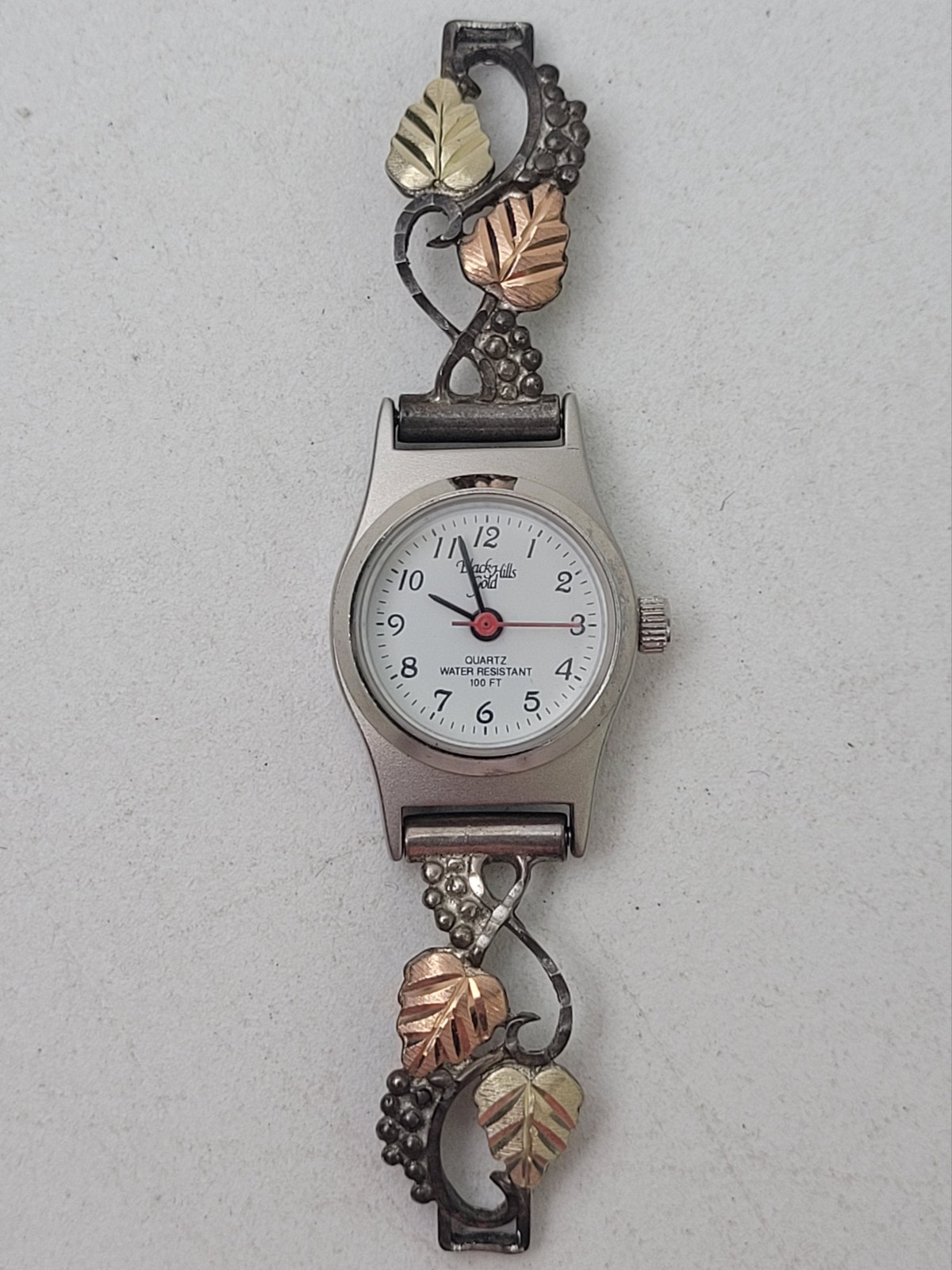 Black Hills Gold Quartz Watch Face 12k Tricolor Gold Leaves On Sterling Silver